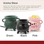 TTJ Ceramic Cauldron Wax Melt Warmer with Love Design, Electric Wax Burner for Home Fragrance, Decorative Candle Warmer with Two Handles, Ideal Gift for Valentine's Day, Wedding, Birthday,Dark Green