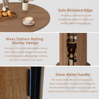 Round Dining Table with Storage,31.5" Modern Storage Kitchen Table for 2-4 People with Curved Sliding Door Fluted Wood Thickened Tabletop for Dining Room/Kitchen/Living Room,Brown