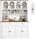 FINETONES 71" Pantry Cabinet, Tall Kitchen Pantry Storage Cabinet with Charging Station, 47.2" Wide Kitchen Hutch Food Storage Cabinets with Open Countertop for Dining Room, White