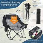 LILYPELLE Oversized Rocking Camping Chair for Adults, Fully Padded Folding Outdoor Lawn Chair with Cooler Bag and Side Pocket, Portable Recliner Rocker Chair for Camp, Patio, Backyard
