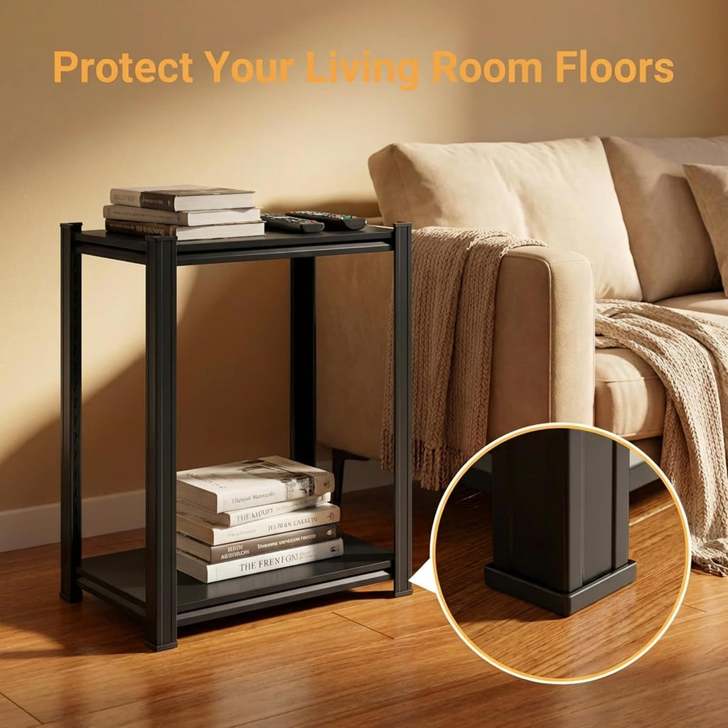 Metal Side Table, Small End Table, Modern Nightstand with 2-Tier Storage Shelves, Industrial Bedside Table for Living Room, Bedroom, Office, Small Spaces, Sturdy Frame, Easy Assembly, Black