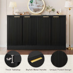 55" Fluted Buffet Sideboard Cabinet, Modern Accent Credenza Table | Adjustable Shelves, CARB P2 Certified Wood Console Cabinet for Kitchen, Dining Room, Living Room, Entryway