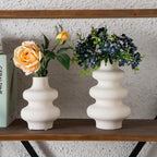 Ceramic Vase Set of 2 - Off White Boho Round Vases, Modern Pampas Vases, Dried Flower Vase Home Decor for Centerpieces Wedding Dinner Table Party Living Room Office Bedroom