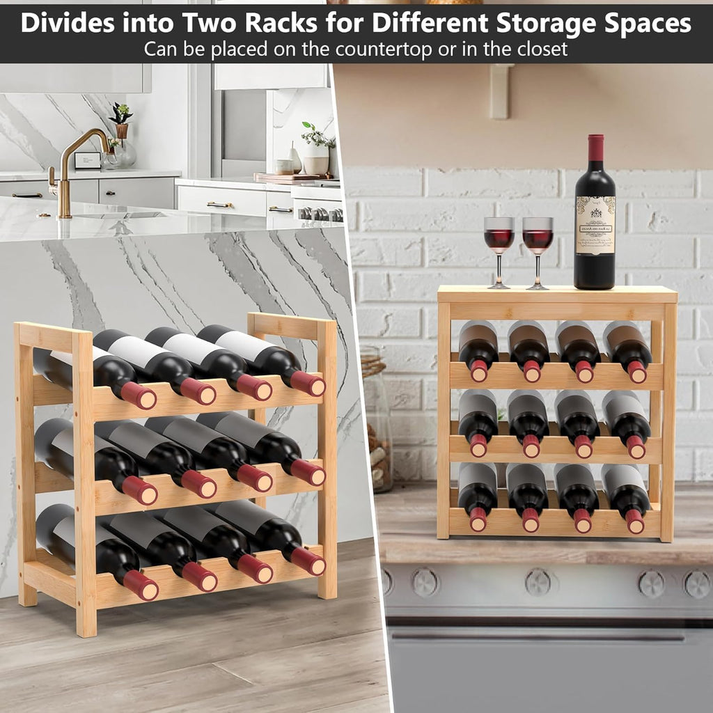 Wine Rack Free Standing Floor,6 Tier 24 Bottles Floor Wine Storage Shelves | Bamboo Wine Rack with Table Top,Wine Organizer Shelf for Kitchen Dining Room Bar,Easy-Assembly
