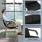 kinbor Waiting Room Chairs - 3 Seat Reception Bench Office Chair with Armrest, PU Leather Office Guest Seating Furniture for Salon Airport Hospital Bank, Black
