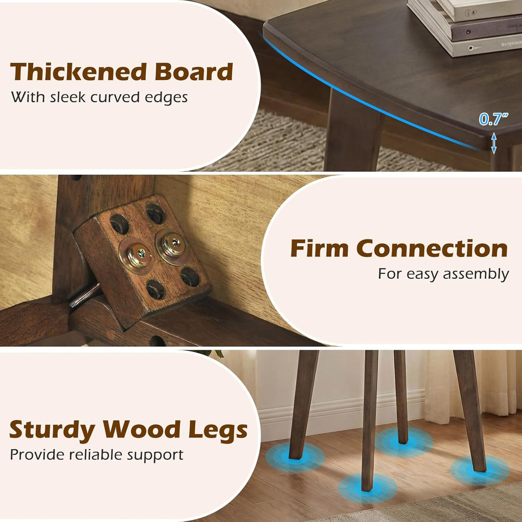 GOFLAME Solid Wood End Table, 17” Square Sofa Side Table with Storage, Thickened Top & Legs, Curved Edges, Retro, Rubber Wood Mid-Century Modern Nightstand for Living Room, Bedroom, Walnut (1)