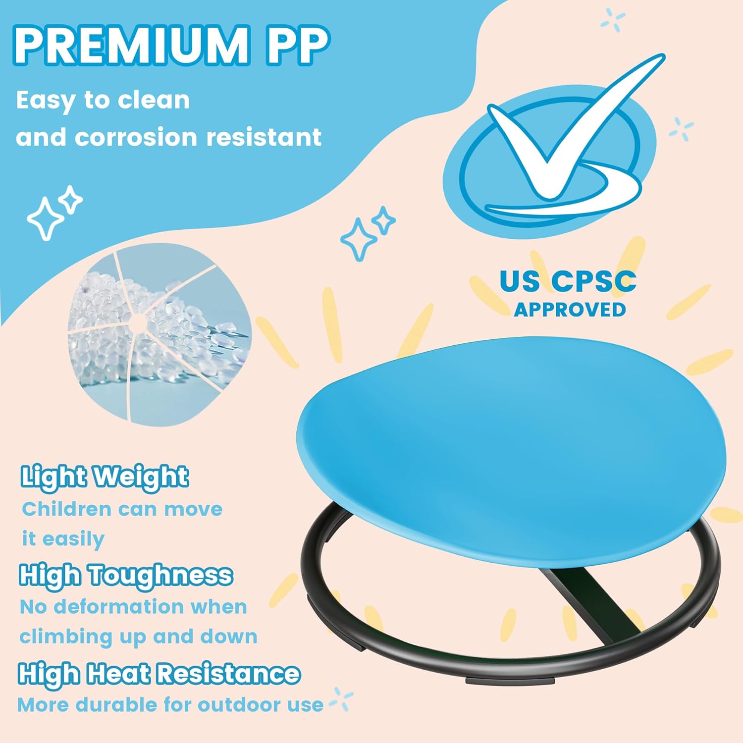 Pterying 21" L × 19" W Large Size Spinning Chair for Autistic Kids, Autism Sensory Products, Sensory Toys Gifts for Kids with Autism & ADHD, Training Body Coordination, Azure Rounded Shape