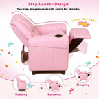 Kids Recliner with Cup Holder, PU Leather Toddler Recliner for Kids Age 1-4 w/Backrest & Footrest, Children’s Lounge Chair for Boys & Girls, Small Recliner for Bedroom Playroom Living Room (Pink)
