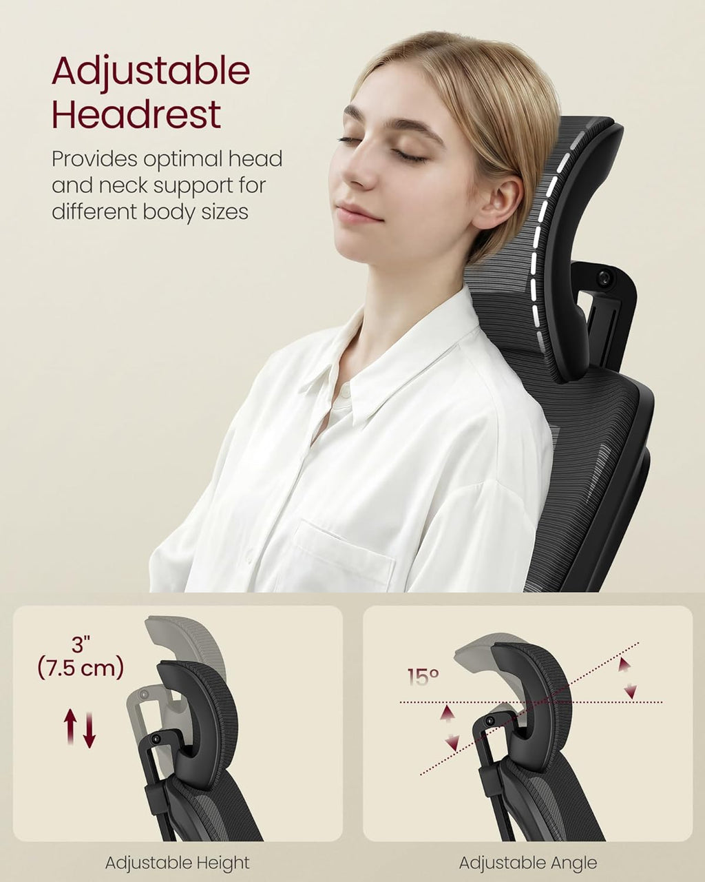 VASAGLE Ergonomic Mesh Office Chair with Adjustable Lumbar Support and Headrest, 90-105° Tilt Function, Wide Seat, Flip‑Up Armrests, Computer Desk Chair for Home Office, Ink Black UOBN044BH01S