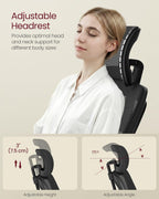 VASAGLE Ergonomic Mesh Office Chair with Adjustable Lumbar Support and Headrest, 90-105° Tilt Function, Wide Seat, Flip‑Up Armrests, Computer Desk Chair for Home Office, Ink Black UOBN044BH01S