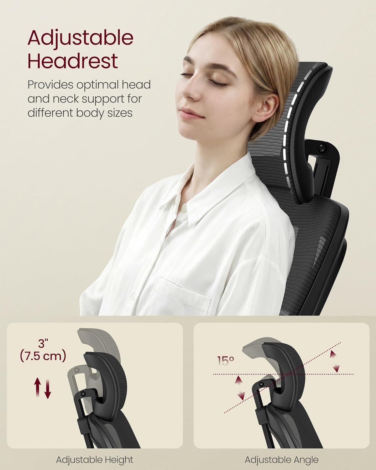 VASAGLE Ergonomic Mesh Office Chair with Adjustable Lumbar Support and Headrest, 90-105° Tilt Function, Wide Seat, Flip‑Up Armrests, Computer Desk Chair for Home Office, Ink Black UOBN044BH01S