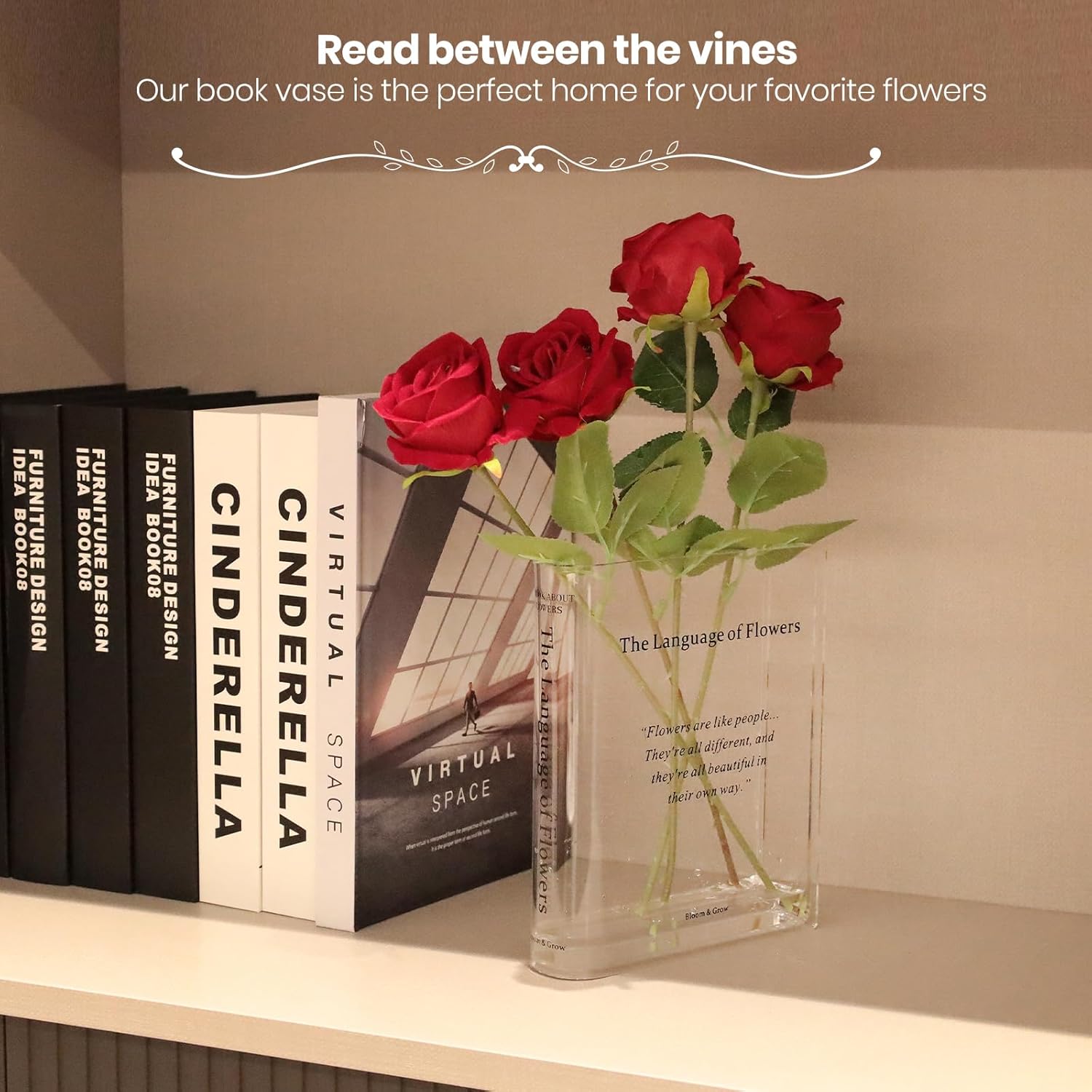 Alpharan Book Vase for Flowers Home Décor,Flower Vase Artistic and Cultural Flavor Decorative Vase Acrylic Clear Vase for Home and Office,Gifts for Book Lovers. (Transparent)