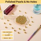 Suream 1300PCS Pearl Beads for Centerpieces, 8mm/0.31in No Hole Artificial Beads for Vase Filler, Jewelry Making, Table Scatter, Wedding Decoration, Makeup Holder, DIY Craft Projects, Gold Plated