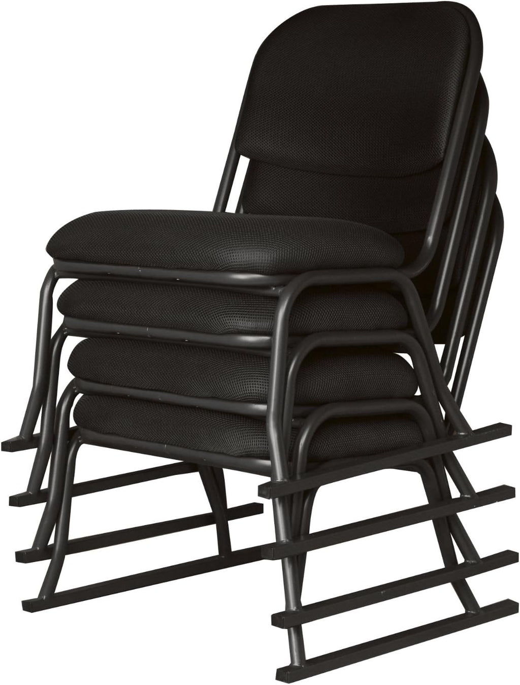Yamazen YSSC-53M-4P (BK/BK) Stacking Chair, Thick, 2.0 inches (5 cm), Spacious Size, Easy to Sit Down, Mesh Fabric, Scratch Resistant, Finished Product, Black/Black, Set of 4, Work from Home