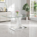 Modern Luxury Glass Dining Table for 4-6, 63'' Clear Minimalist Glass Top Kitchen Table, Large Apartment Rectangle Dinette Table with White MDF & Silver Stainless Steel Base (Easy Assembly)