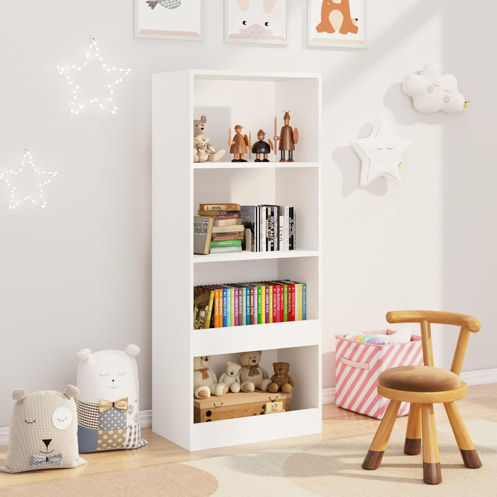 Bookshelf, 4 Tier Bookcase, Book Organizer, Toy Storage Cabinet Organizer, White