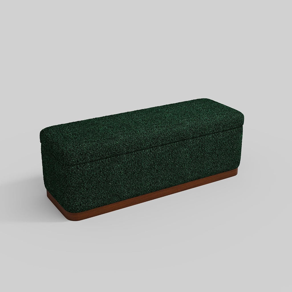 46'' Storage Bench for Bedroom, Modern Storage Ottoman Bench with Walnut Grain Base, Upholstered Bench with 27 Gallons Storage Space for Bedroom End of Bed, Entryway, Living Room, Green