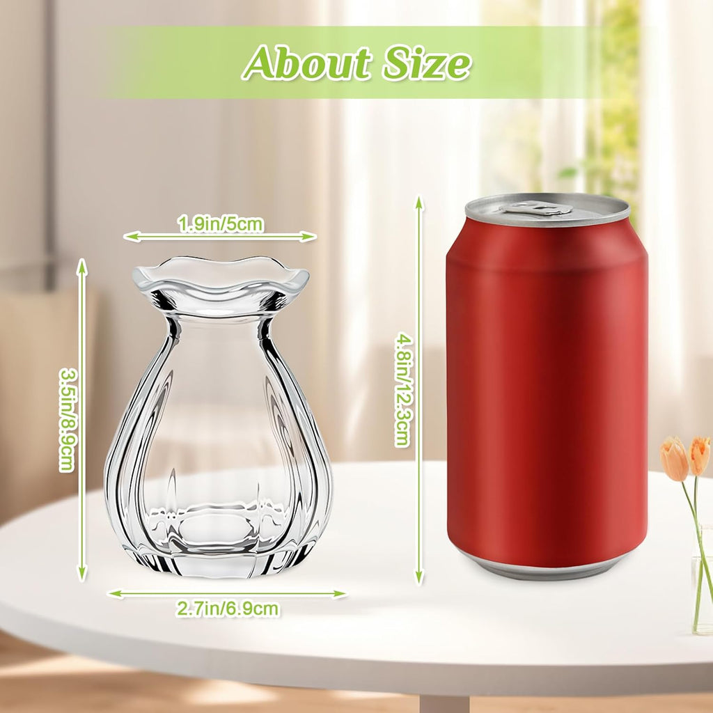 12 Pieces Glass Bud Vases for Centerpieces Bulk 3.5 Inch Mini Flower Bouquets Vases Small Cute Crystal Ribbed Glass Bud in Bulk for Wedding Baby Bridal Shower Table Party Home Decor (Clear)