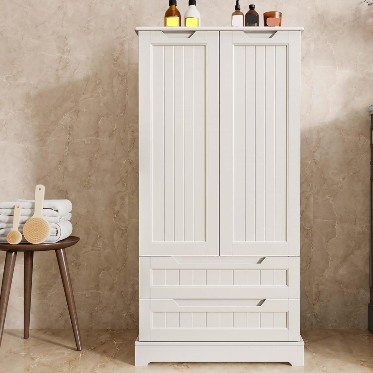 Gizoon Kitchen Pantry Cabinet with Drawers for Ding Room, 47" Small Food Pantry Storage Cabinet with 6 Door Shelves for Snack and Spice, Craft Storage Cabinet for Craft Room, White, Painted
