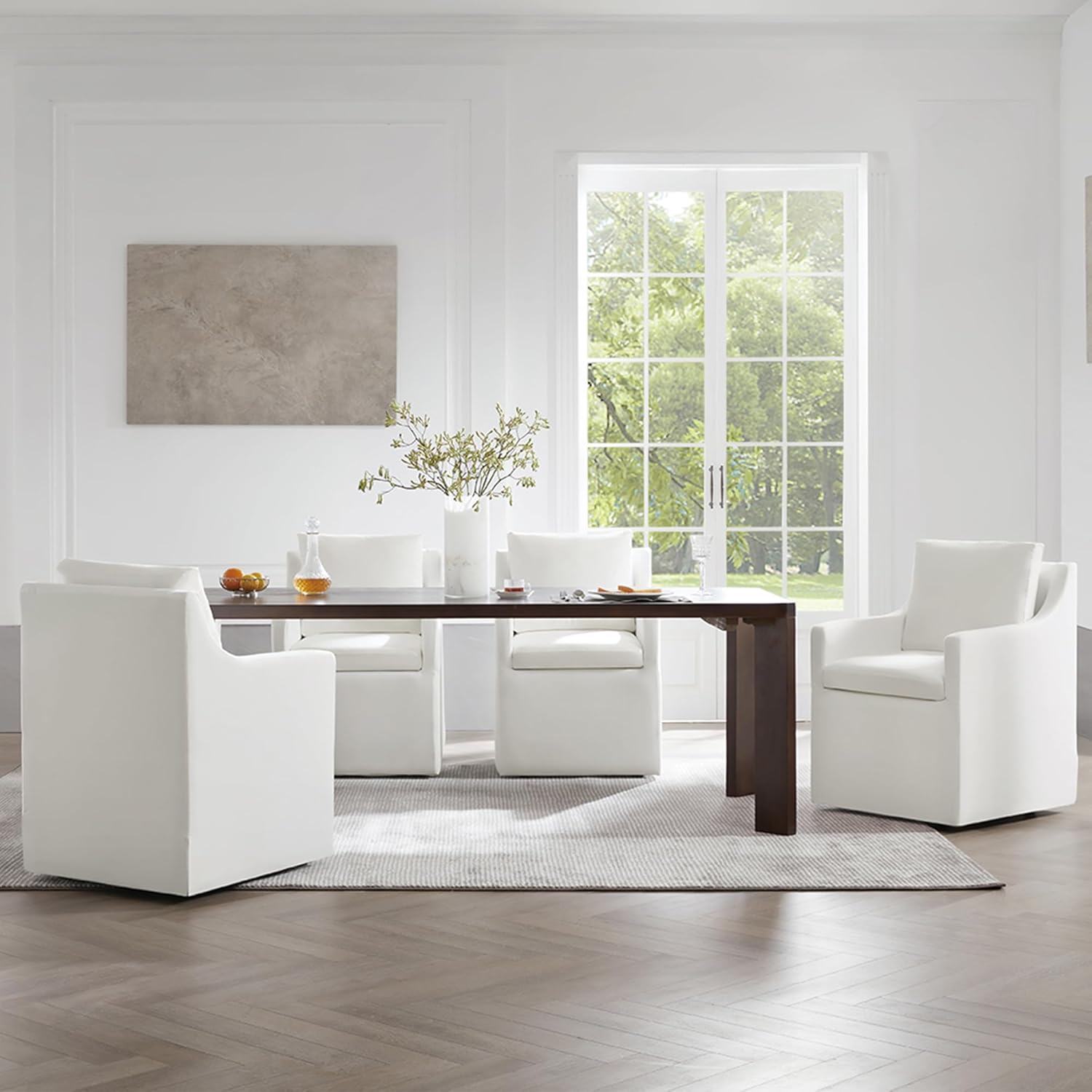 KISLOT Upholstered Dining Chairs Set of 4, Washable Cover Modren Deskchair with 4 Casters & Hidden Storage for Dining Room, Living Room, Home Office, Cream, 4 Box
