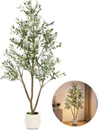 TNELTUEB 6FT Artificial Olive Tree Indoor with Lights & Planter, Realistic Faux Olive Trees with Lifelike Fruits for Living Room Decor, Tall Fake Silk Plants for Modern Home Office