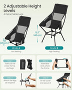 SONGMICS Camping Chair, Lightweight Folding Beach Chair, Adjustable Height, Steel Frame, Portable for Outdoor Travel
