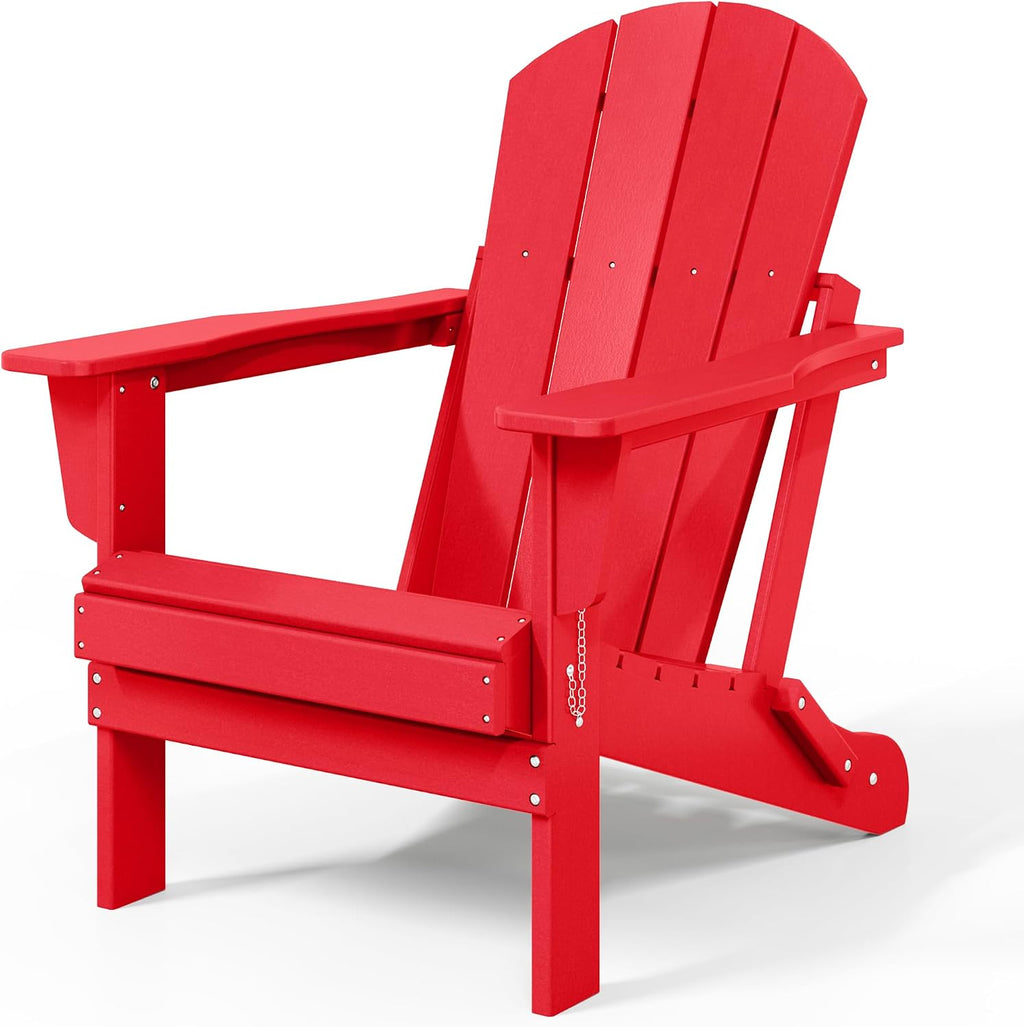 WestinTrends Malibu 2 Piece Set Outdoor Folding Poly Adirondack Chair, Red