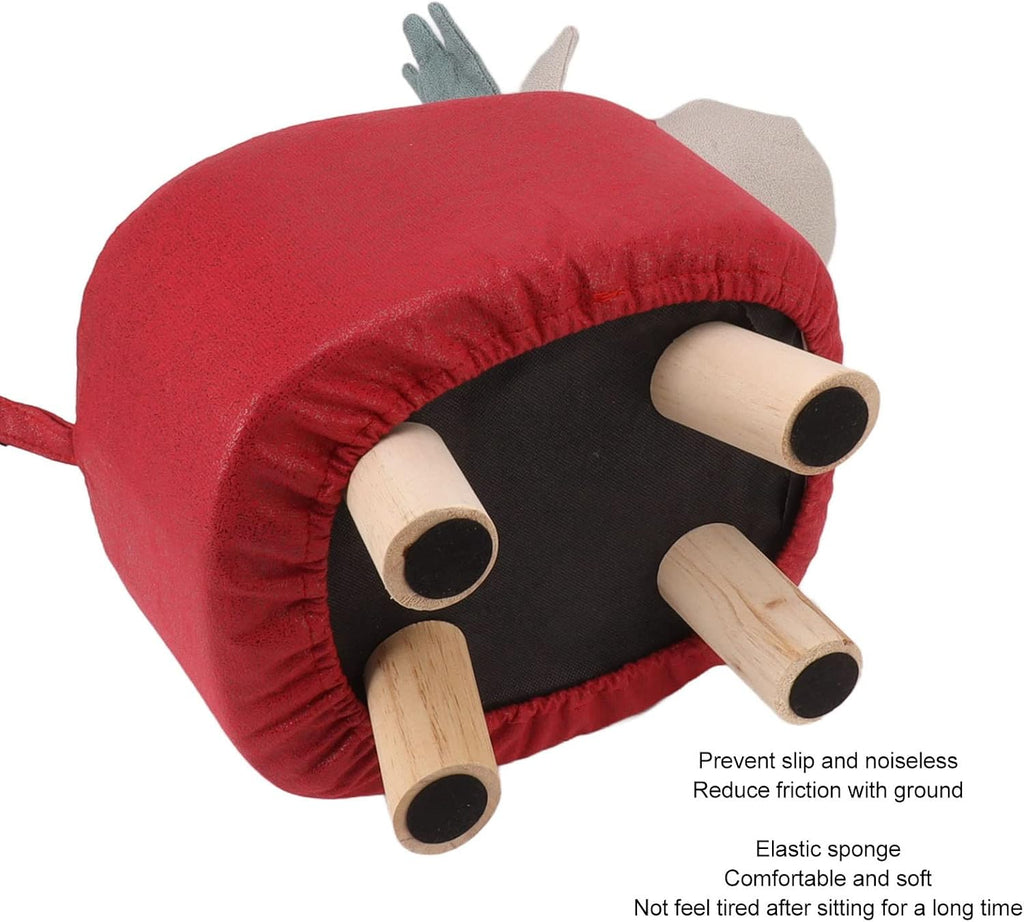 Animal Footstool for Kids, with Soft Sponge Seat Wood Legs, Animal Ottoman, Cute Cartoon Giraffe Shape for Home Kindergarten (Red)