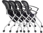 Regency Cadence Flexible High-Back Nesting Chair with Padded Fabric Seat – Breathable Mesh, Flip-Up Seat & Casters for Training Rooms, Classrooms & Offices (4-Pack, Black)