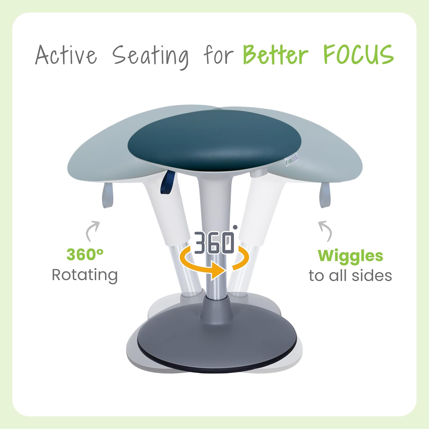 Wobble Stool for Kids Ages 7–12; Adjustable Height Wobble Stool; Classroom Seating with Soft, Easy-to-Clean New Fabric Cushion; Flexible Wiggle Chair for Focus & ADHD + Bonus Visual Timer (Lake Teal)
