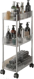 Sooyee Slim Clear 3-Tier Plastic Rolling Utility Cart with Wheels, Multi-Functional Storage Trolley for Office, Living Room, Kitchen, Movable Storage Organizer with Wheels