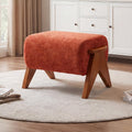 Linen Padded footstools Mid Century Modern Ottoman with Wood Frame, Lounge Upholstered Ottoman, Reading Chair, Sturdy Base, Suitable for Resting Your feet on a Lounge Chair Orange