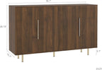 Sideboard Cabinet, 56" Large Buffet Cabinet with Storage, Wood Credenza Storage Cabinet with 4 Fluted Decorative Doors and Adjustable Shelves, for Living Room, Kitchen, Entryway, Walnut