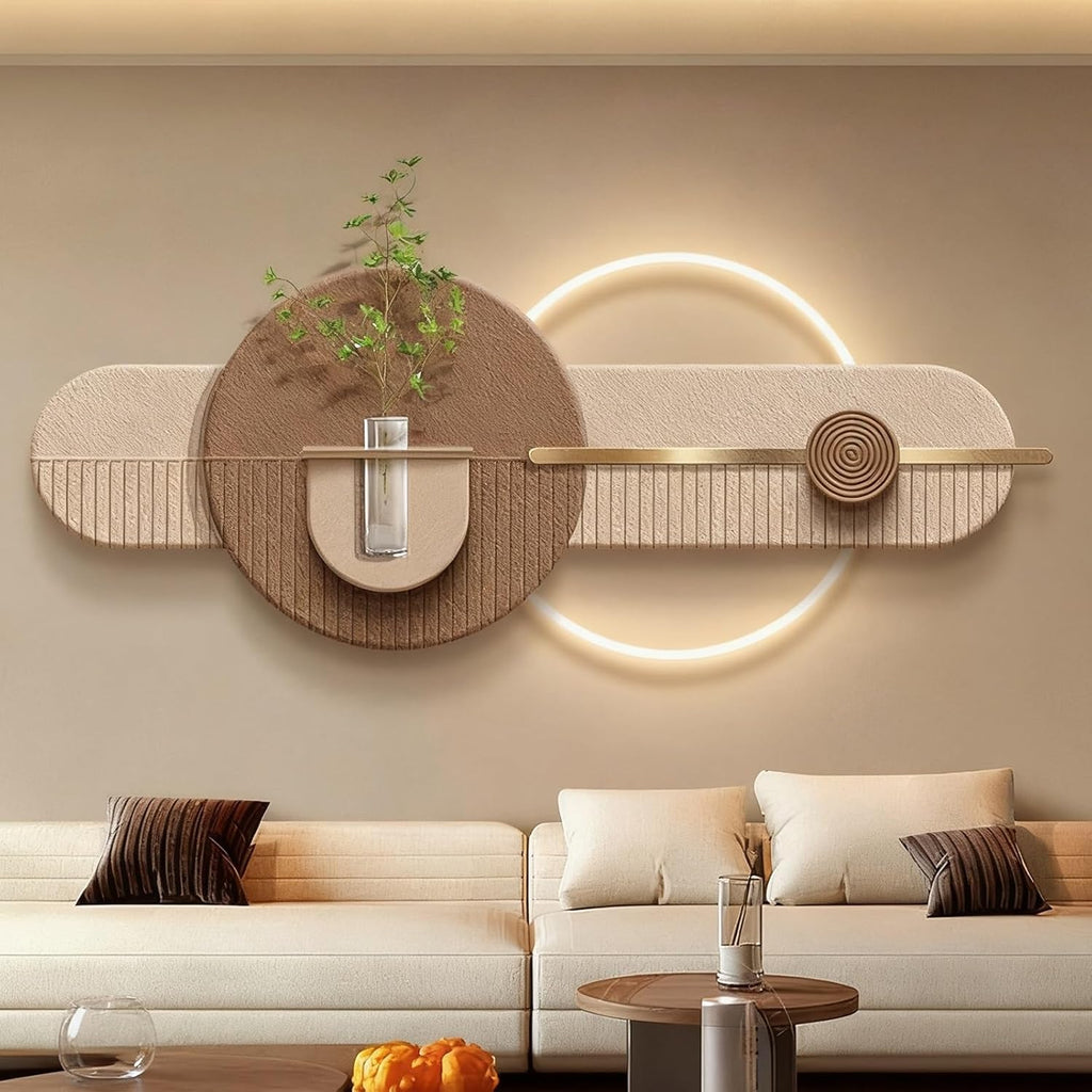 3D Wall Decor Hanging Mural with LED Light, Sandstone Decor Wall Art Painting with Hydroponic Space, Plug-in Power Supply Landscape Wall Sculptures