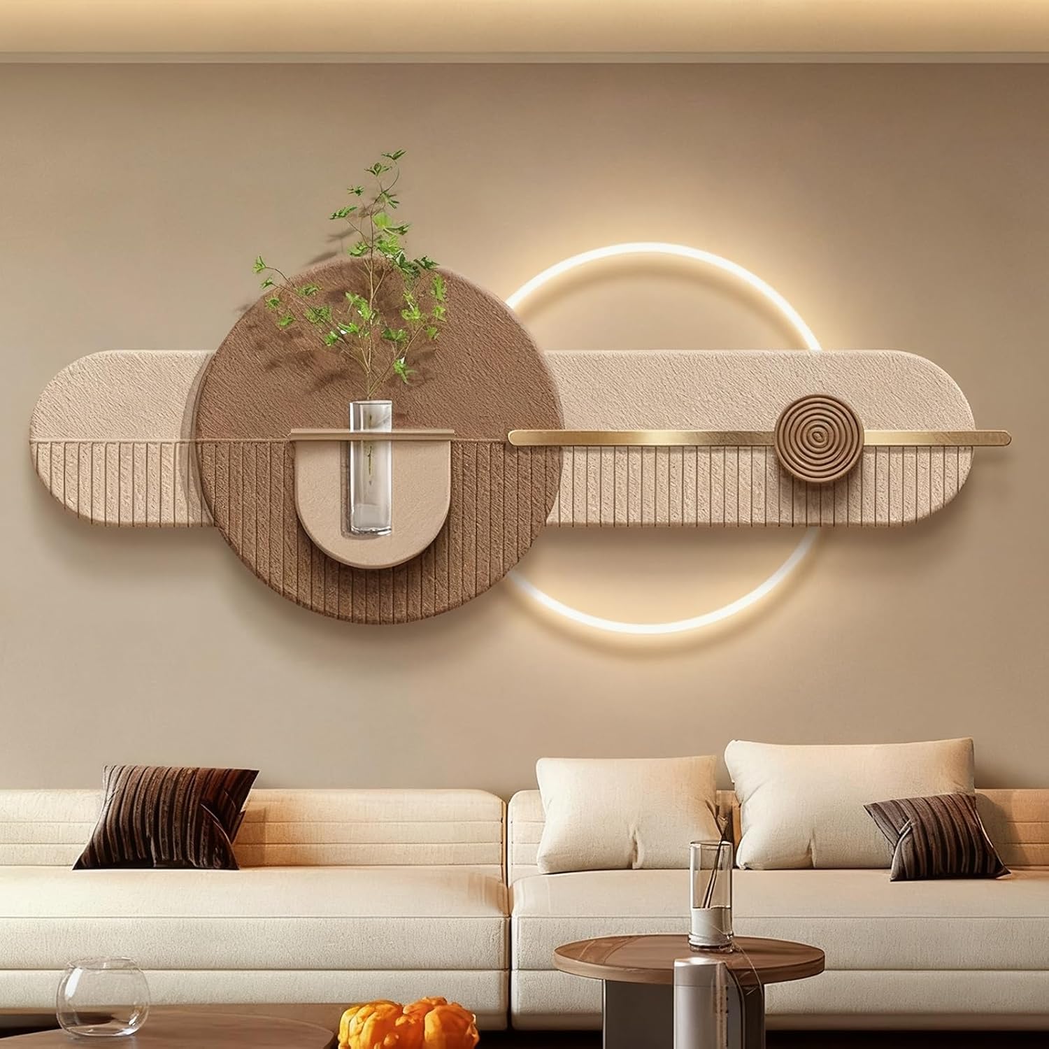 3D Wall Decor Hanging Mural with LED Light, Sandstone Decor Wall Art Painting with Hydroponic Space, Plug-in Power Supply Landscape Wall Sculptures
