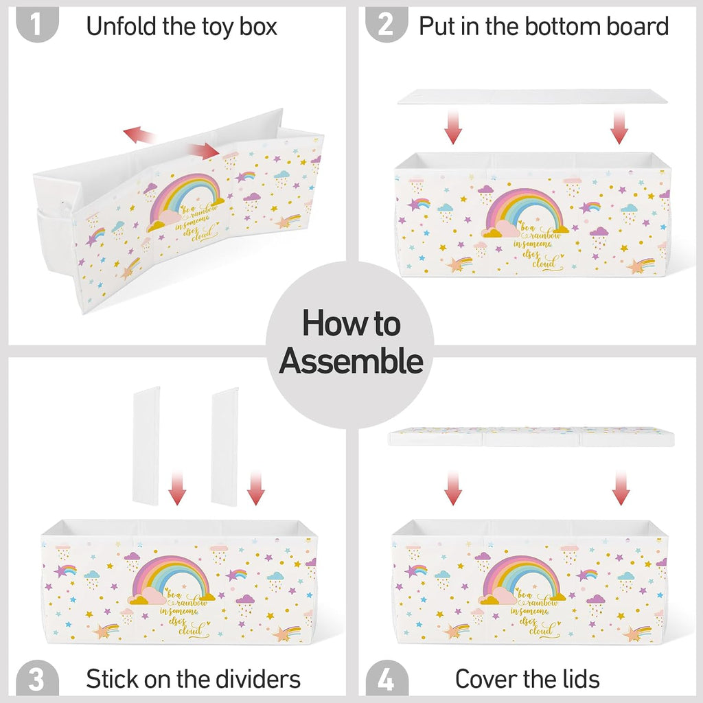 Extra Large Collapsible Toy Box with Lids, Sturdy Storage Organizer, 38"x16"x13" Toy Chest for Playroom, Nursery, Bedroom, Living Room (Rainbow and Stars)