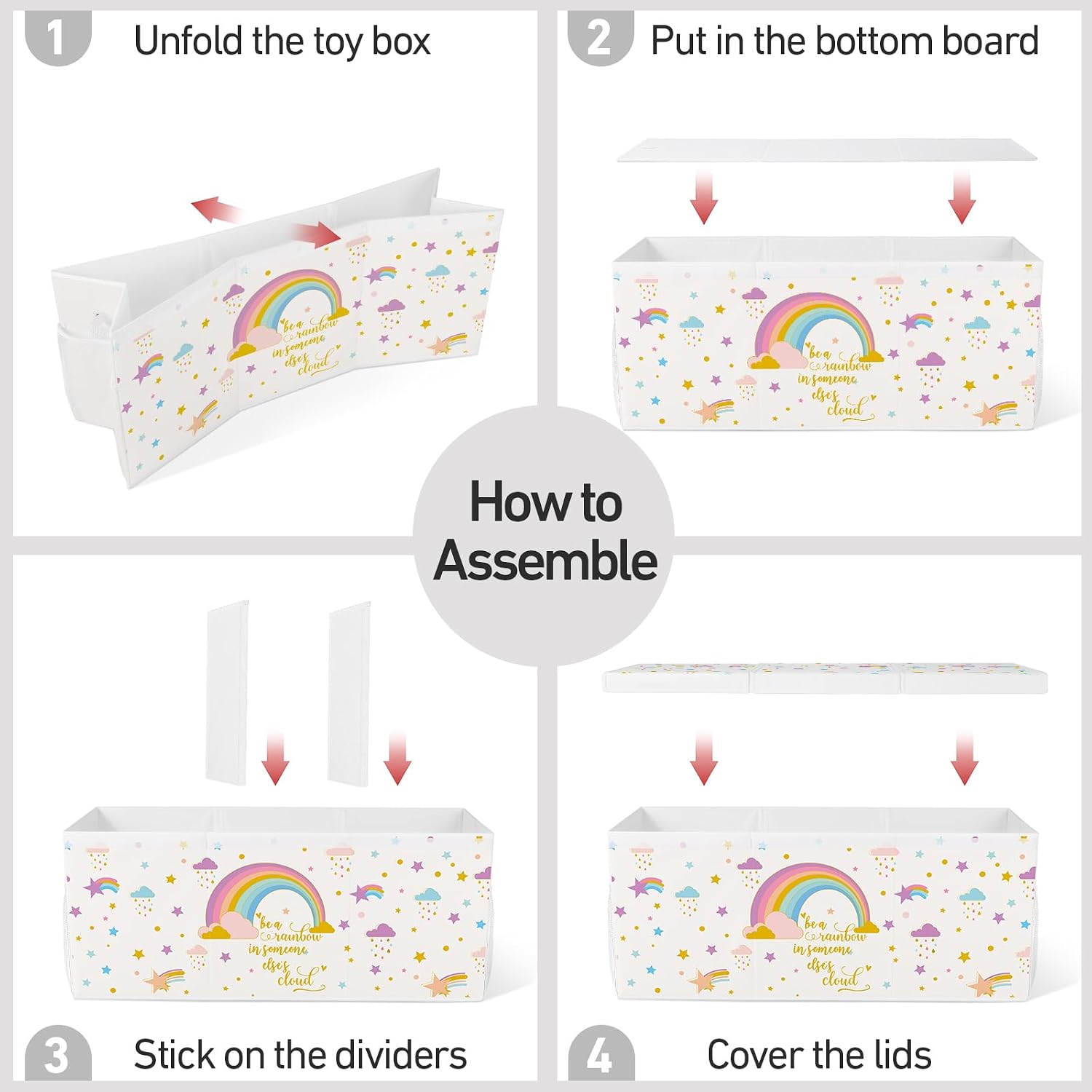 Extra Large Collapsible Toy Box with Lids, Sturdy Storage Organizer, 38"x16"x13" Toy Chest for Playroom, Nursery, Bedroom, Living Room (Rainbow and Stars)
