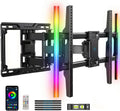PERLESMITH Full Motion TV Wall Mount with LED Lights for 37-86 Inch TVs up to 132lbs, Backlit TV Mount Bracket with Music Sync, Extension Swivel Tilt level, Max VESA 600x400mm, Fits 16"/12" Wood Studs