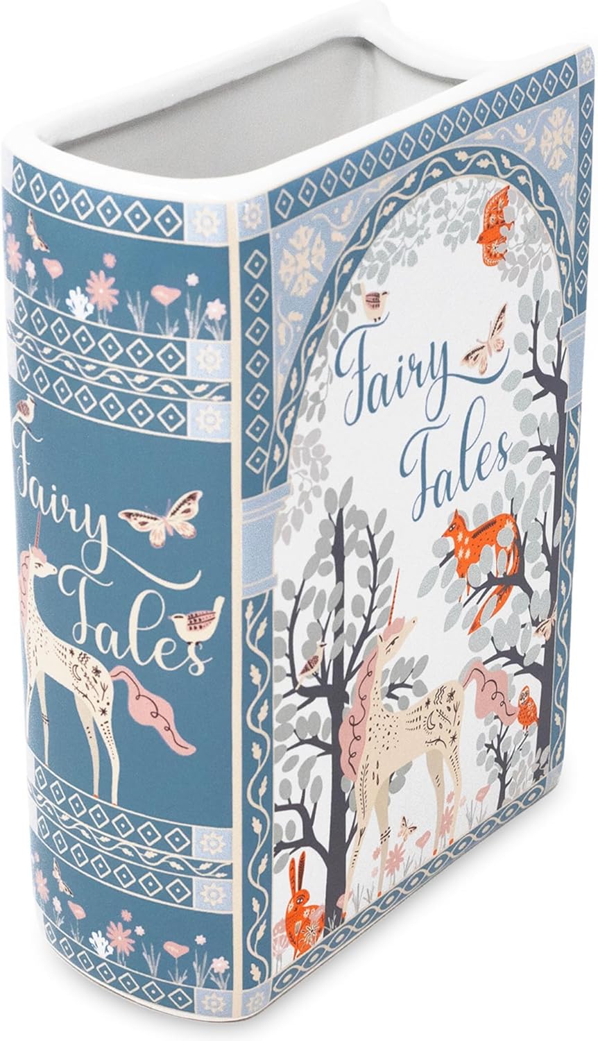 Steel Mill & Co Original Book-Shaped Decorative Vase, Ceramic Vases for Home Decor, Whimsical Bookshelf Decor, Unique Vase for Book Lovers (Large - Fairy Tales)