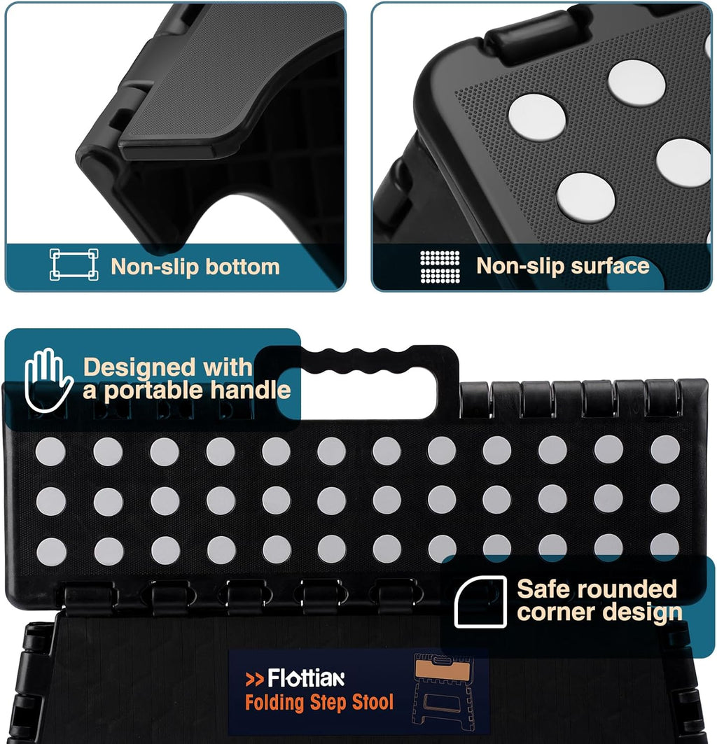 Flottian 5" Folding Step Stool for Adults and Kids 15-Inch Extra Wide Stool Holds Up to 300 lbs,Non-Slip Folding Stools with Handle,Compact Plastic Foldable Step Stool for Bathroom,Kitchen,ect