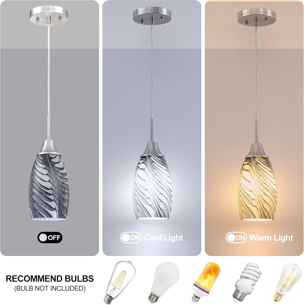 Viinew Mini Glass Pendant Light 4.72" with Handblown Black Gray Marble Art Glass Hanging Light 3-Pack Oval Ceiling Hanging Light Fixture for Dining Room Kitchen Island Cafe Foyer Hallway