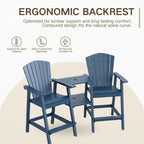 Kingdura Tall Adirondack Chairs Set of 2 with Removable Connecting Tray & 2" Umbrella Hole, Weather-Resistant HDPE Bar Height Outdoor Chairs, Wood-Look Balcony Bar Stools for Patio, Deck (Navy Blue)