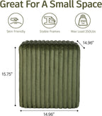 YDcosyfy Modern Square Ottoman, Vertical Channel Tufted Foot Stool Ottoman, Velvet Upholstered Vanity Stool for Makeup, Bedroom, Living Room, Dark Green