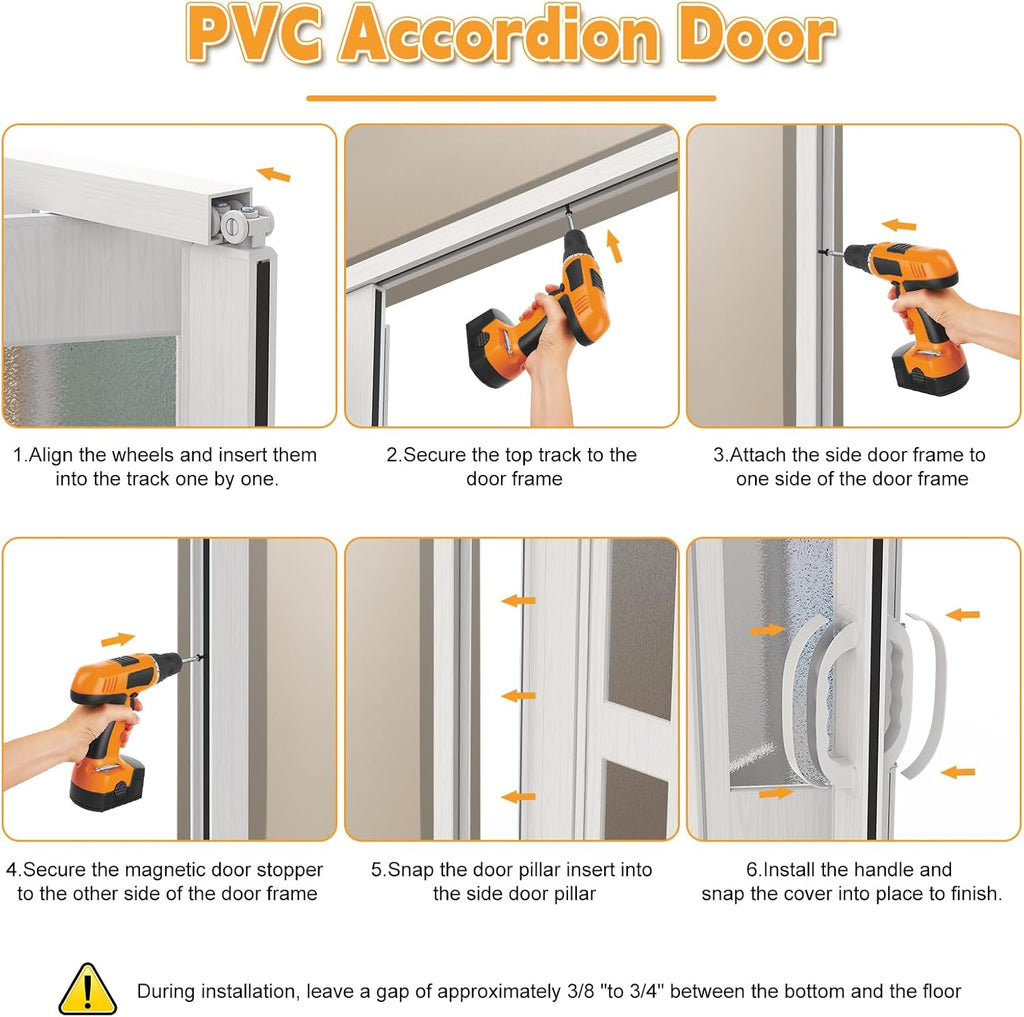 48X80in PVC Accordion Door with Latch&Handle&Hardware Kit, Double-Layer Thickened PVC Folding Interior Door with Frosted Glass - Blocks Views, Lets Light in, Utility&Room Divider (M)