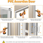 48X80in PVC Accordion Door with Latch&Handle&Hardware Kit, Double-Layer Thickened PVC Folding Interior Door with Frosted Glass - Blocks Views, Lets Light in, Utility&Room Divider (M)
