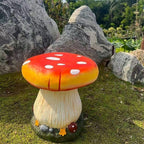 Small Mushroom Shape Ottoman, Outdoor Garden Resin Decorative Mushroom Stool, Resin Creative Sculpture Decoration, Patio Decor(Orange)