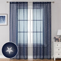 WUBODTI Navy Blue Voile Curtains 84 Inches Long 2 Panels, Rod Pocket Semi Sheer Kids Curtain for Boys Bedroom Living Room,Galaxy Starry Tulle Window Treatments Star Wars Room Decor