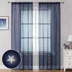 WUBODTI Navy Blue Voile Curtains 84 Inches Long 2 Panels, Rod Pocket Semi Sheer Kids Curtain for Boys Bedroom Living Room,Galaxy Starry Tulle Window Treatments Star Wars Room Decor