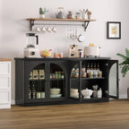 ONBRILL 63 Inch Sideboard Buffet Cabinet, Modern Arched Buffet with Glass Doors, Large Curved Cabinets with Storage, Console Credenza w/Adjustable Shelves for Living Room, Kitchen, Entryway, Black