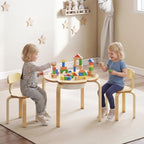 Olakids Kids Table and Chair Set, Wooden Toddler Activity Desk with Center Storage Basket, Ideal 3-Piece Children Furniture for Art Crafts Playing Eating Drawing Reading